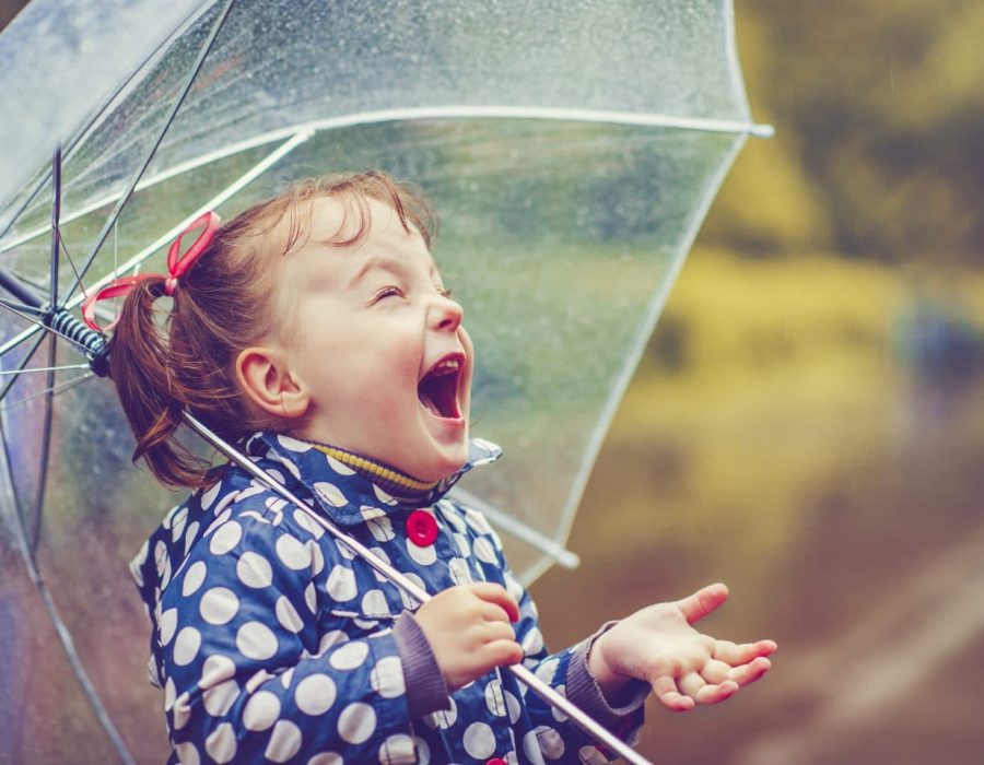 Little girl with umbrella in autumn